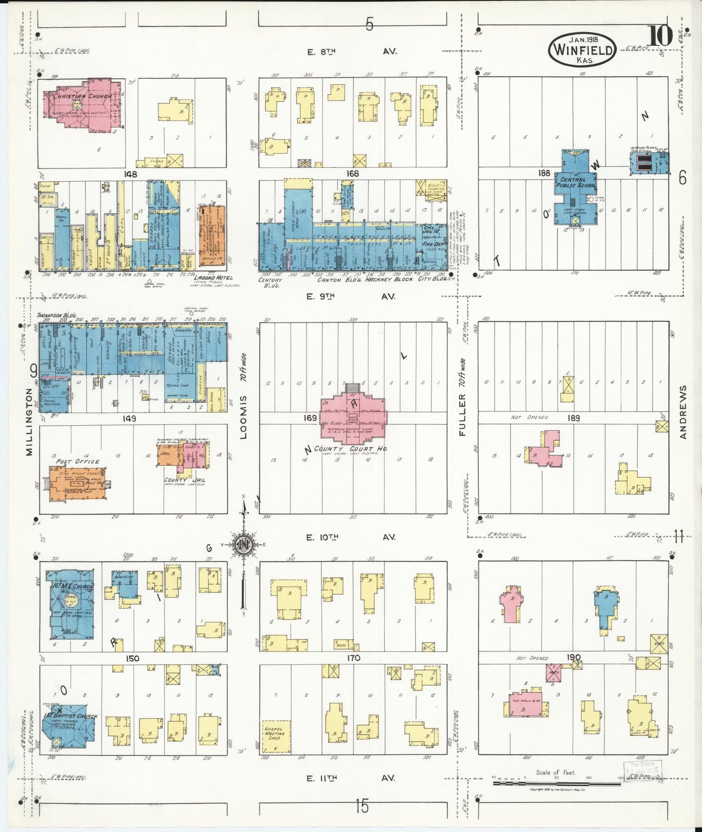 Sanborn Fire Insurance Map from Winfield, Cowley County, Kansas (1918), Sheet #0010 - Complete Map Set gallery image, historic Sanborn map, vintage wall art, Kansas Kansas
