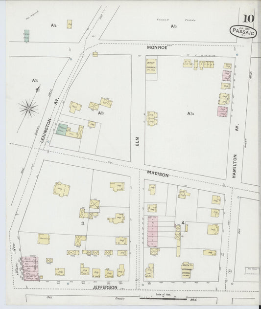 Sanborn Fire Insurance Map from Passaic, Passaic County, New Jersey (1889), Sheet #0010 - Historic Sanborn Fire Insurance Map Print, vintage old map wall art, antique decor, genealogy gift, New Jersey New Jersey map