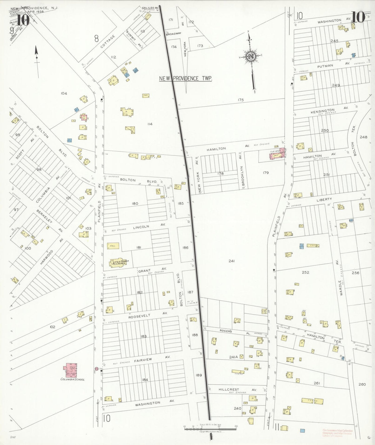 Sanborn Fire Insurance Map from New Providence, Union County, New Jersey (1938), Sheet #0010 - Historic Sanborn Fire Insurance Map Print, vintage old map wall art, antique decor, genealogy gift, New Jersey New Jersey map