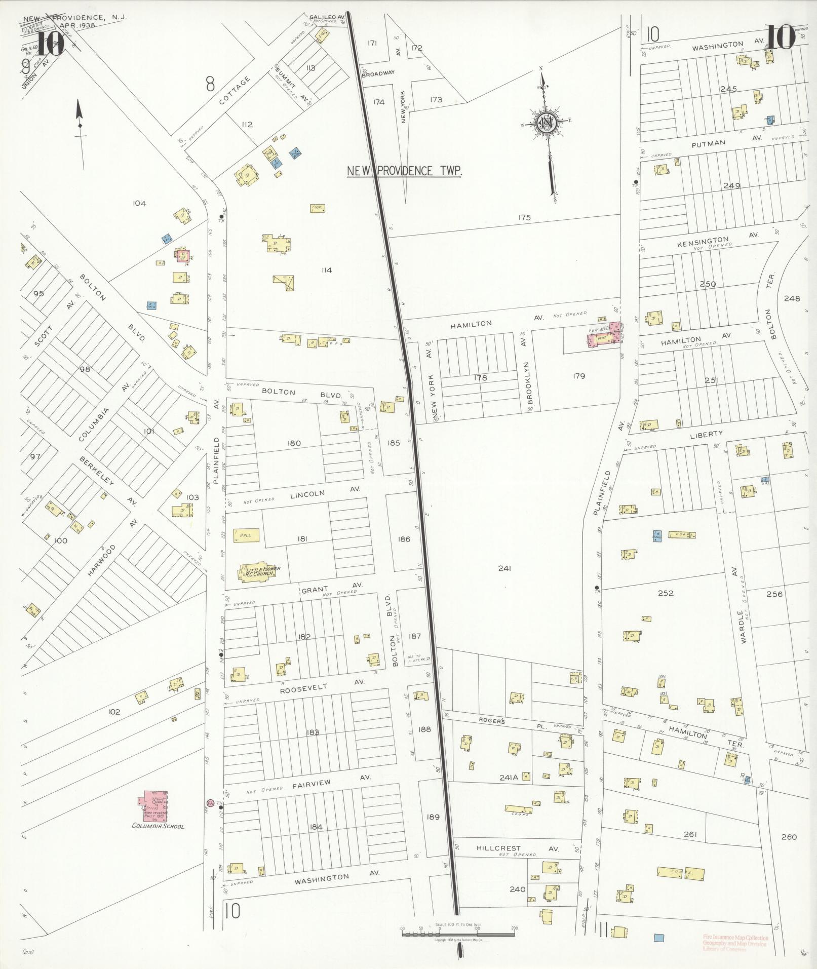 Sanborn Fire Insurance Map from New Providence, Union County, New Jersey (1938), Sheet #0010 - Historic Sanborn Fire Insurance Map Print, vintage old map wall art, antique decor, genealogy gift, New Jersey New Jersey map