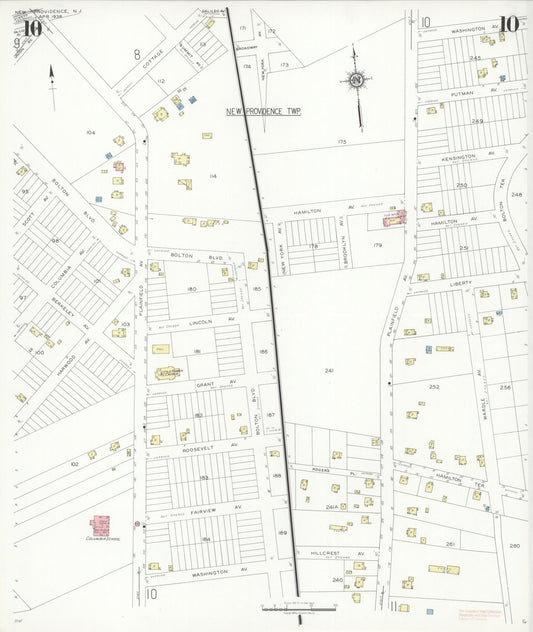 Sanborn Fire Insurance Map from New Providence, Union County, New Jersey (1938), Sheet #0010 - Historic Sanborn Fire Insurance Map Print, vintage old map wall art, antique decor, genealogy gift, New Jersey New Jersey map