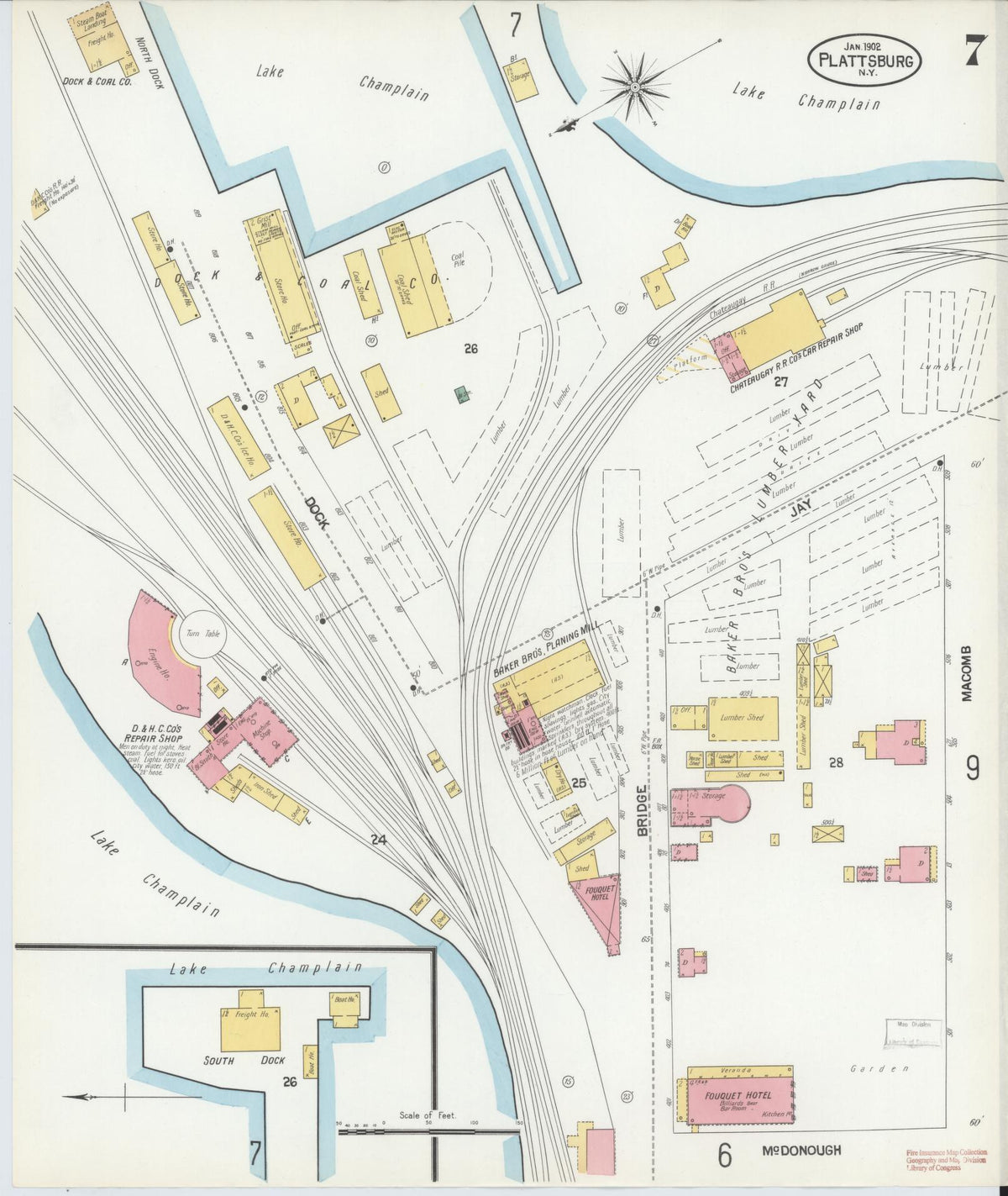 Sanborn Fire Insurance Map from Plattsburg, Clinton County, New York (1902), Sheet #0007 - Complete Map Set gallery image, historic Sanborn map, vintage wall art, New York New York