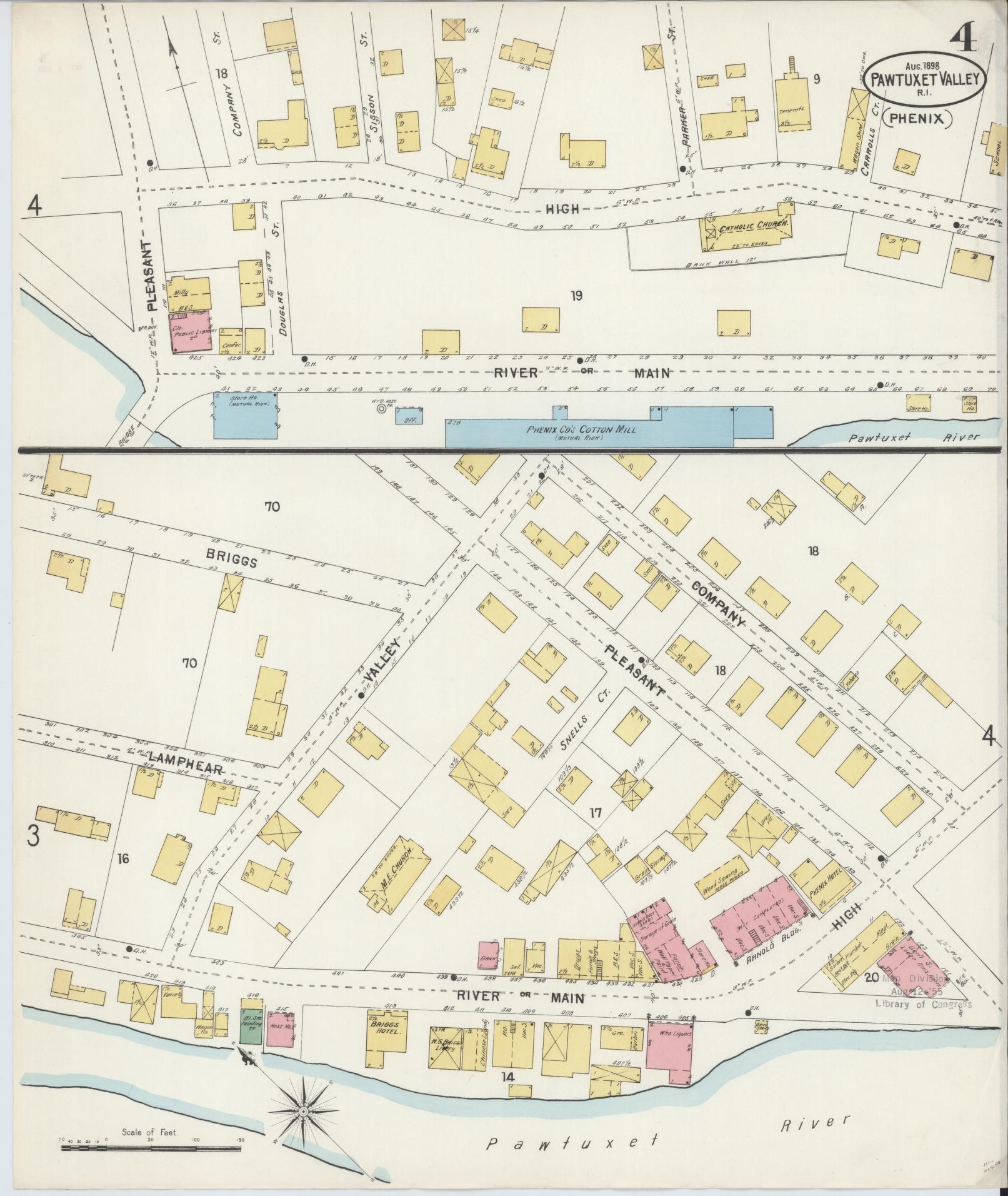 Sanborn Fire Insurance Map from Pawtuxet Valley, Kent and Providence Counties, Rhode Island (1898), Sheet #0004 - Historic Sanborn Fire Insurance Map Print, vintage old map wall art, antique decor, genealogy gift, Washington Washington map