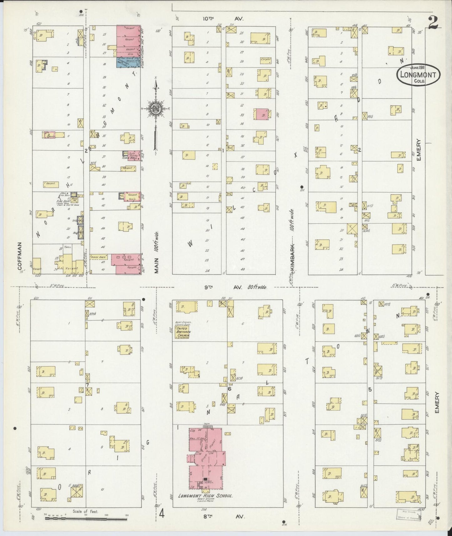Sanborn Fire Insurance Map from Longmont, Boulder County, Colorado (1911), Sheet #0002 - Complete Map Set gallery image, historic Sanborn map, vintage wall art, Colorado Colorado