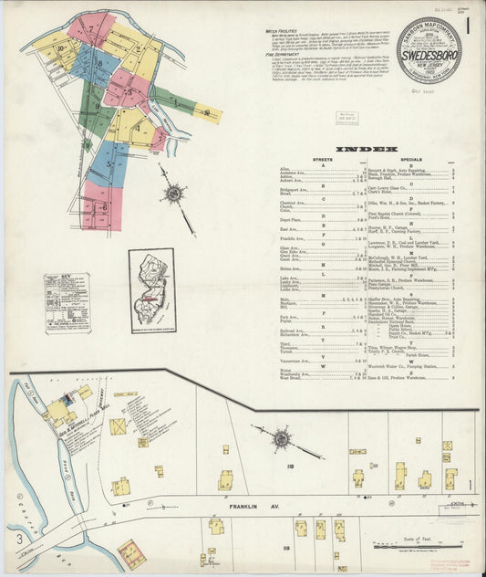 Sanborn Fire Insurance Map from Swedesboro, Gloucester County, New Jersey (1920), Sheet #0001 - Historic Sanborn Fire Insurance Map Print, vintage old map wall art, antique decor, genealogy gift, New Jersey New Jersey map
