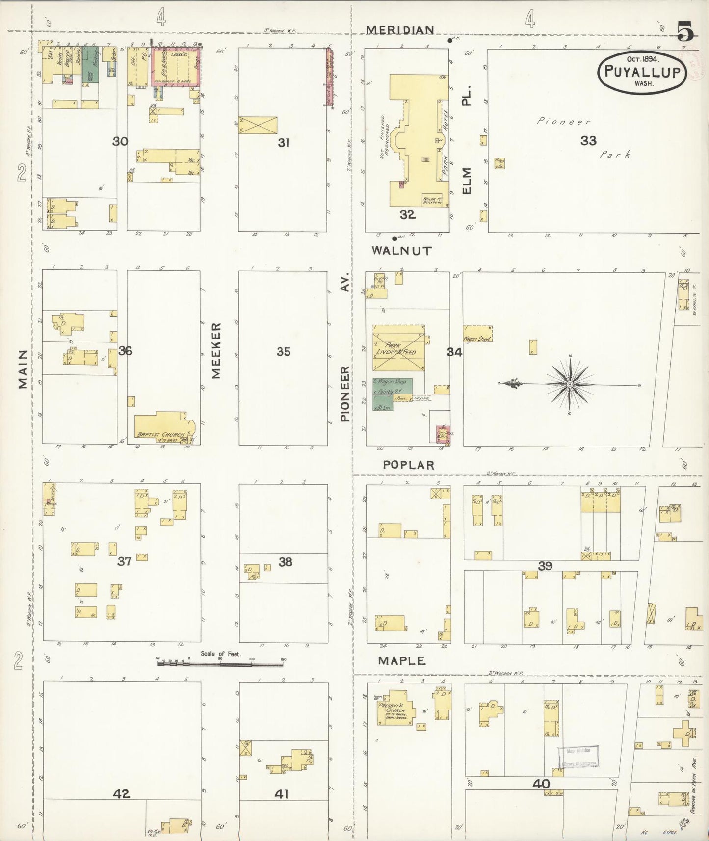 Sanborn Fire Insurance Map from Puyallup, Pierce County, Washington (1894), Sheet #0005 - Complete Map Set gallery image, historic Sanborn map, vintage wall art, Washington Washington