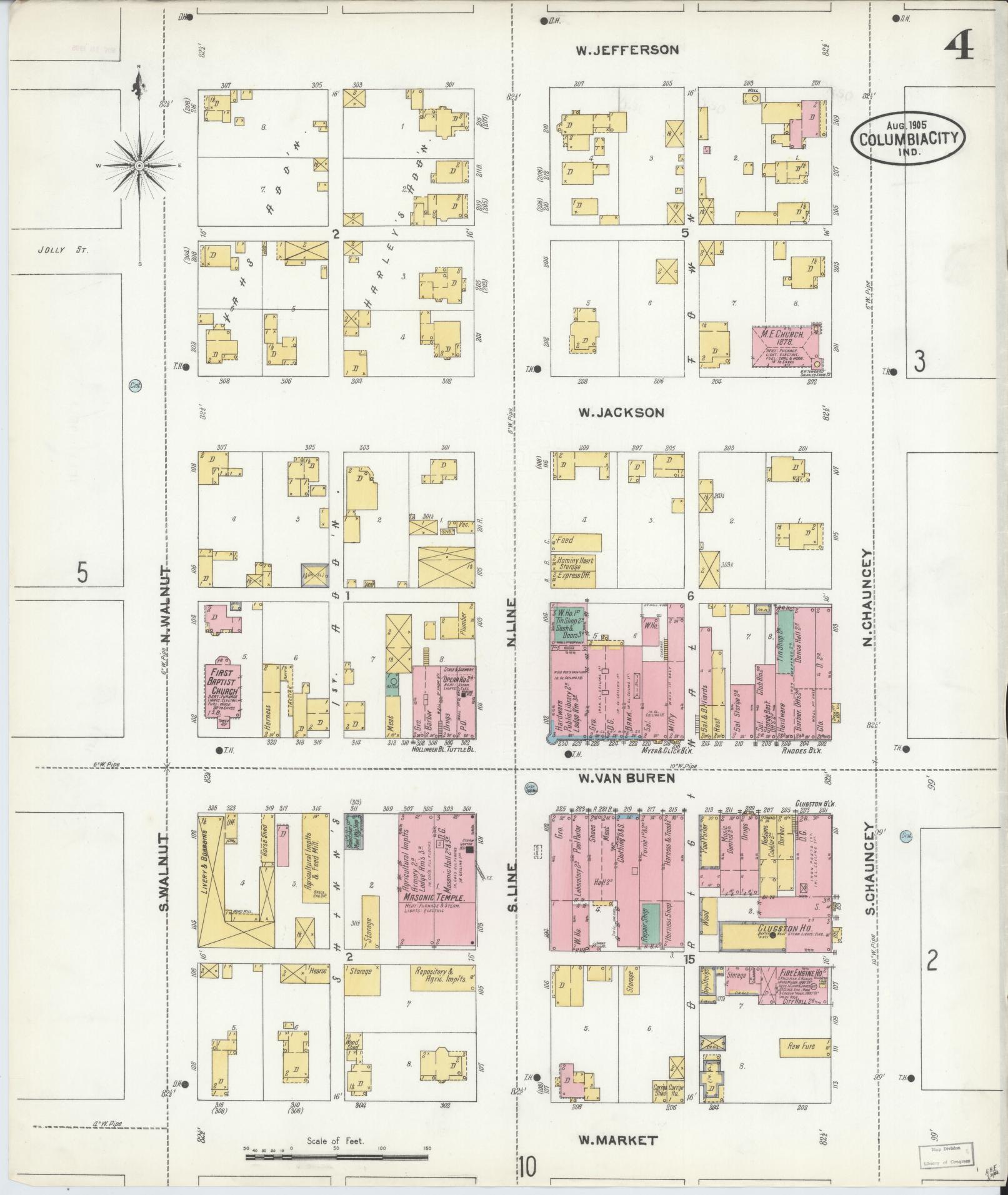 Sanborn Fire Insurance Map from Columbia City, Whitley County, Indiana (1905), Sheet #0004 - Complete Map Set gallery image, historic Sanborn map, vintage wall art, Indiana Indiana