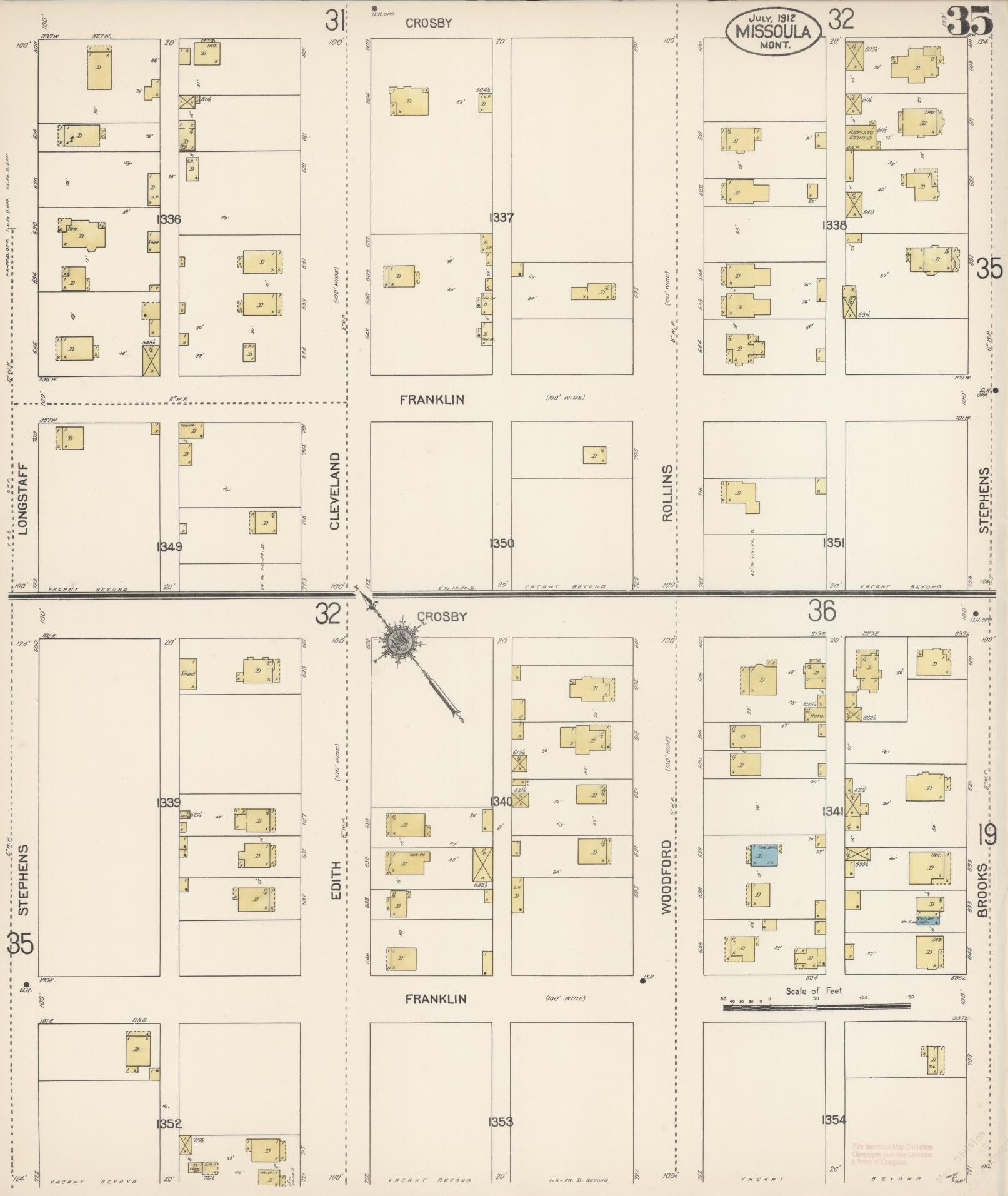 Sanborn Fire Insurance Map from Missoula, Missoula County, Montana (1912), Sheet #0035 - Complete Map Set gallery image, historic Sanborn map, vintage wall art, Montana Montana