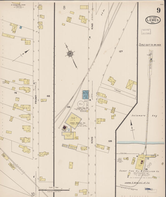 Sanborn Fire Insurance Map from Lewes, Sussex County, Delaware (1922), Sheet #0009 - Historic Sanborn Fire Insurance Map Print, vintage old map wall art, antique decor, genealogy gift, Delaware Delaware map