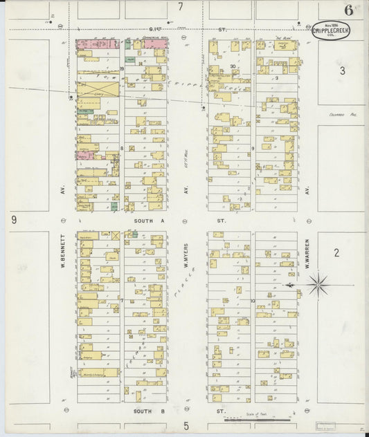 Sanborn Fire Insurance Map from Cripple Creek, Teller County, Colorado (1896), Sheet #0006 - Historic Sanborn Fire Insurance Map Print, vintage old map wall art, antique decor, genealogy gift, Colorado Colorado map