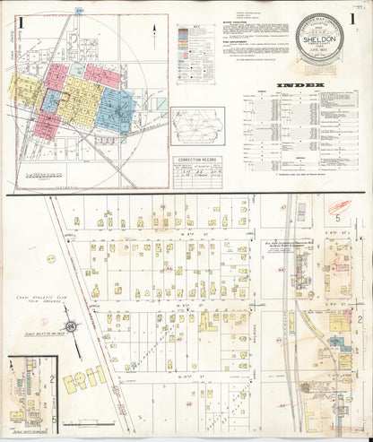 Sanborn Fire Insurance Map from Sheldon, O'Brien County, Iowa (1948), Sheet #0001 - Historic Sanborn Fire Insurance Map Print, vintage old map wall art
