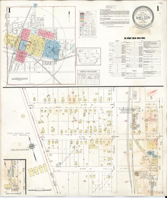 Sanborn Fire Insurance Map from Sheldon, O'Brien County, Iowa (1948), Sheet #0001 - Historic Sanborn Fire Insurance Map Print, vintage old map wall art