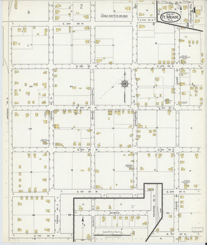 Sanborn Fire Insurance Map from Fort Meade, Polk County, Florida (1917), Sheet #0004 - Historic Sanborn Fire Insurance Map Print, vintage old map wall art, antique decor, genealogy gift, Florida Florida map