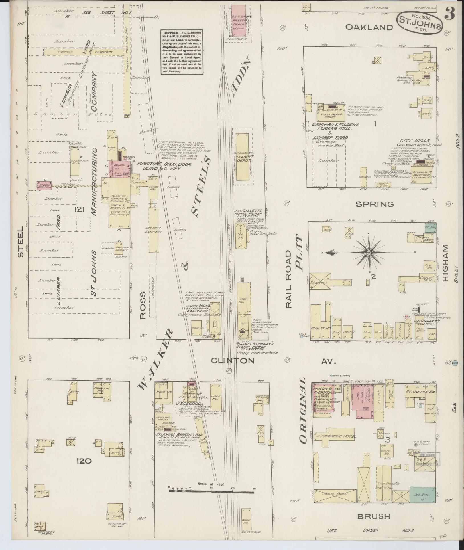 Sanborn Fire Insurance Map from Saint Johns, Clinton County, Michigan (1884), Sheet #0003 - Complete Map Set gallery image, historic Sanborn map, vintage wall art, Michigan Michigan