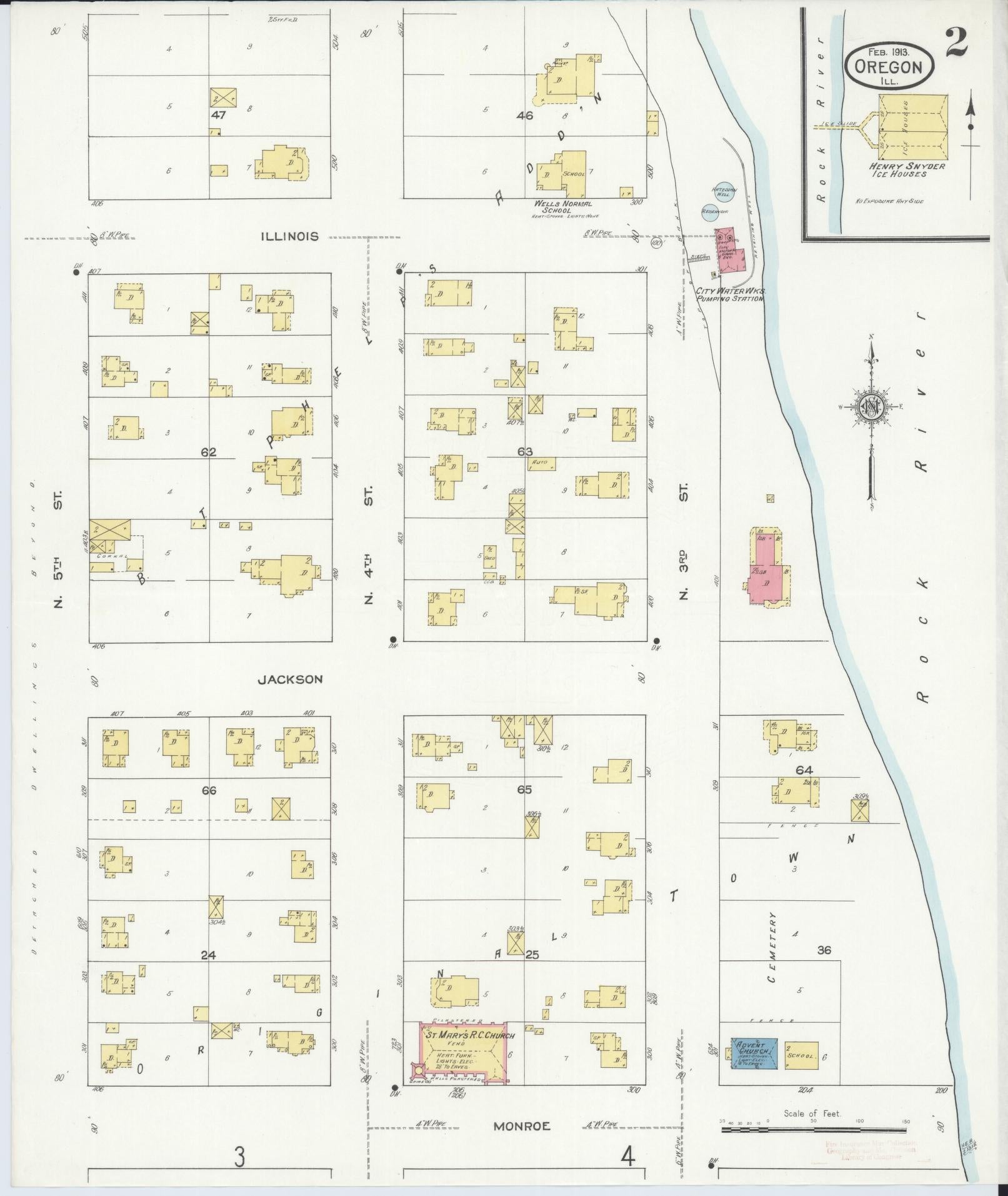 Sanborn Fire Insurance Map from Oregon, Ogle County, Illinois (1913), Sheet #0002 - Complete Map Set gallery image, historic Sanborn map, vintage wall art, Oregon Oregon