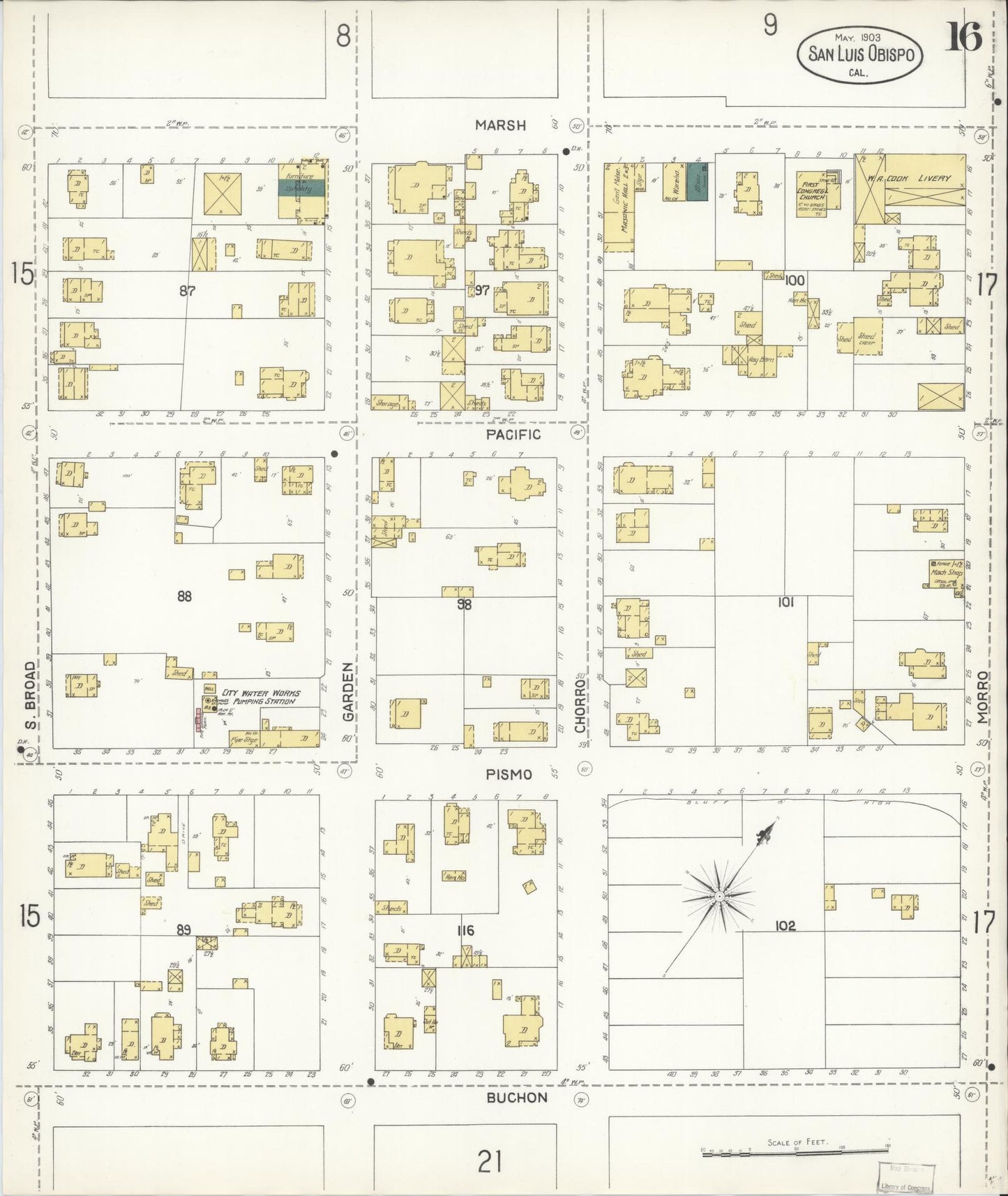 Sanborn Fire Insurance Map from San Luis Obispo, San Luis Obispo County, California (1903), Sheet #0016 - Complete Map Set gallery image, historic Sanborn map, vintage wall art, California California