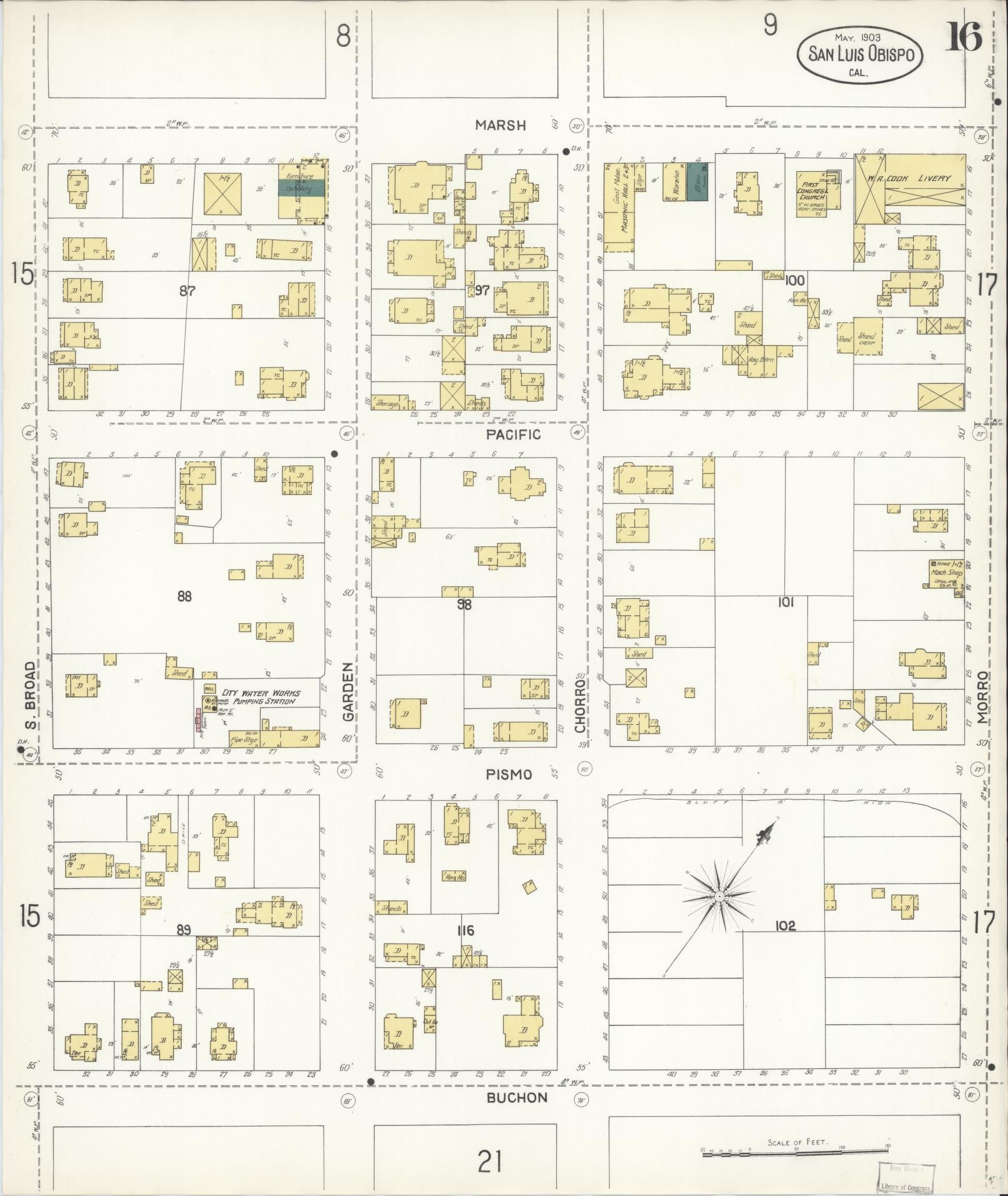 Sanborn Fire Insurance Map from San Luis Obispo, San Luis Obispo County, California (1903), Sheet #0016 - Complete Map Set gallery image, historic Sanborn map, vintage wall art, California California