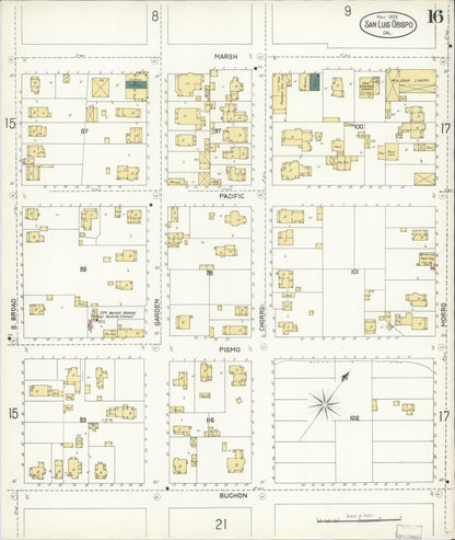 Sanborn Fire Insurance Map from San Luis Obispo, San Luis Obispo County, California (1903), Sheet #0016 - Complete Map Set gallery image, historic Sanborn map, vintage wall art, California California