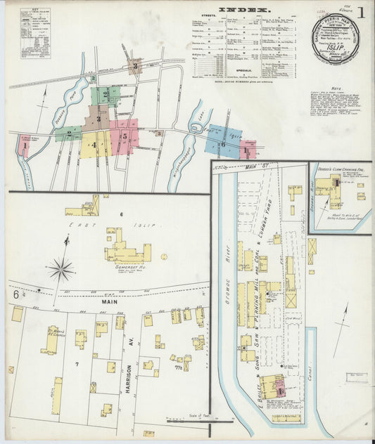 Sanborn Fire Insurance Map from Islip, Suffolk County, New York (1897), Sheet #0001 - Historic Sanborn Fire Insurance Map Print, vintage old map wall art, antique decor, genealogy gift, New York New York map