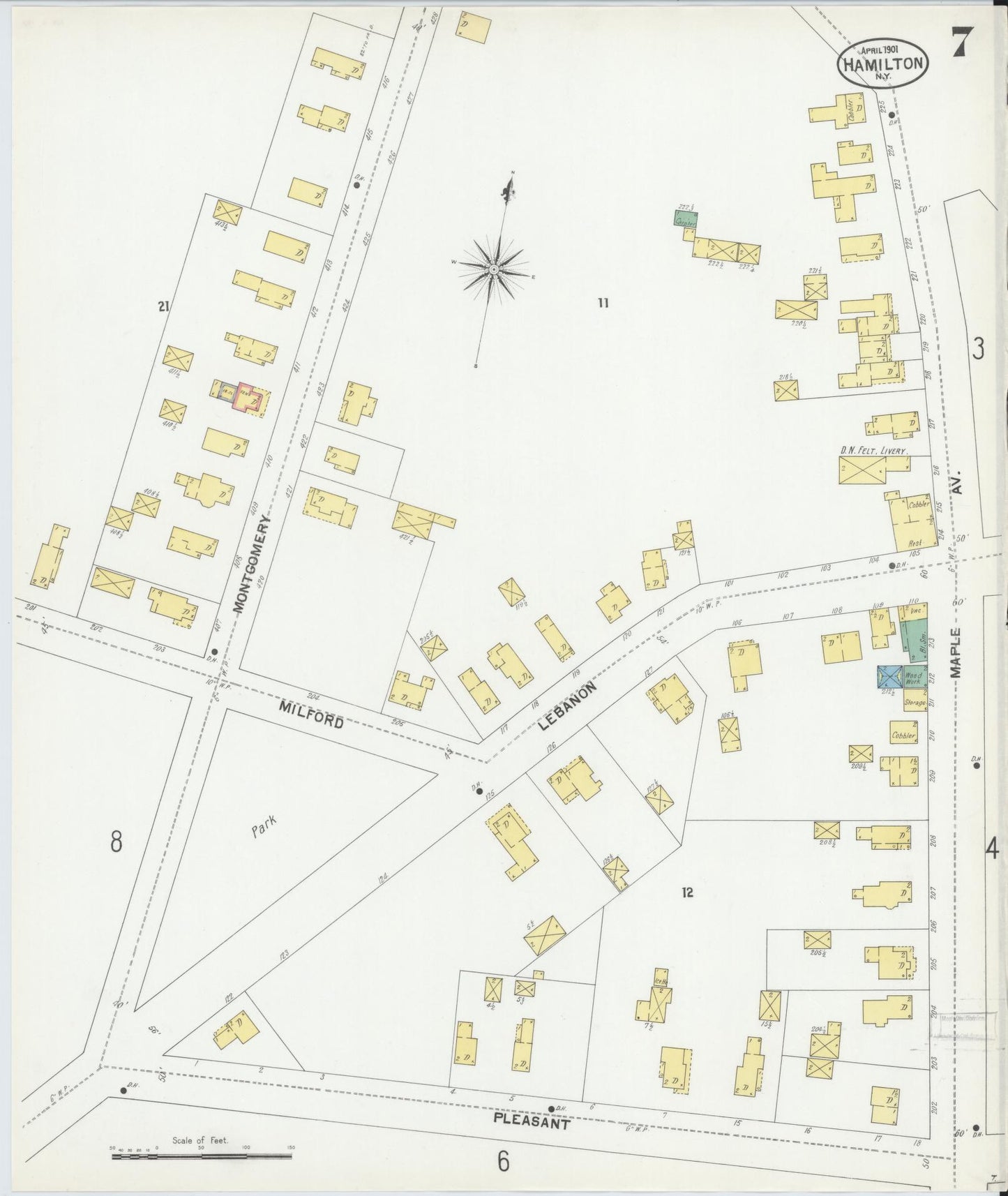 Sanborn Fire Insurance Map from Hamilton, Madison County, New York (1901), Sheet #0007 - Historic Sanborn Fire Insurance Map Print, vintage old map wall art, antique decor, genealogy gift, New York New York map