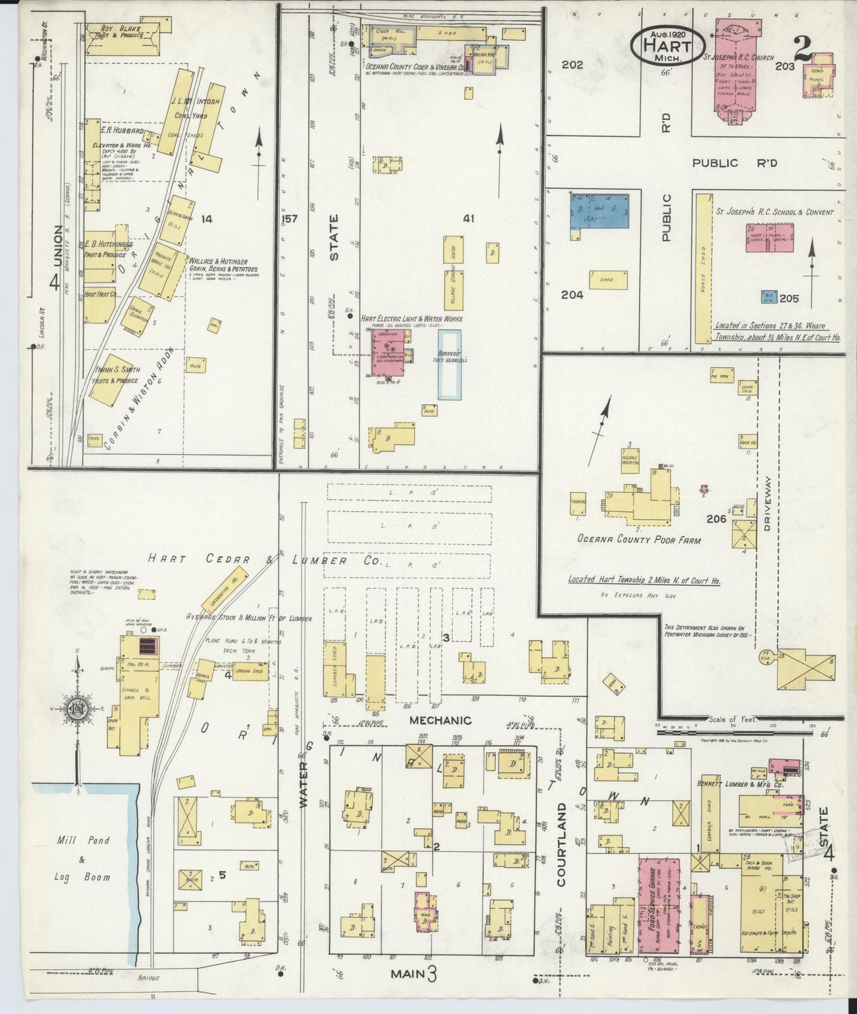 Sanborn Fire Insurance Map from Hart, Oceana County, Michigan (1920), Sheet #0002 - Historic Sanborn Fire Insurance Map Print, vintage old map wall art, antique decor, genealogy gift, Michigan Michigan map