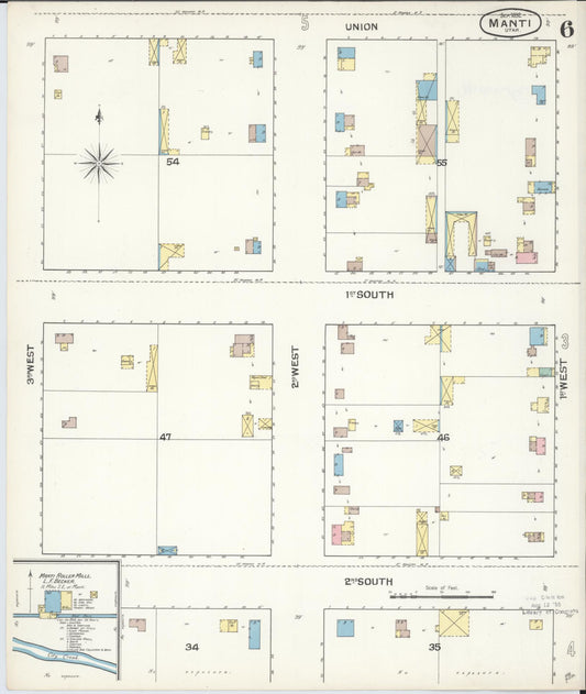 Sanborn Fire Insurance Map from Manti, Sanpete County, Utah (1892), Sheet #0006 - Historic Sanborn Fire Insurance Map Print, vintage old map wall art, antique decor, genealogy gift, Utah Utah map