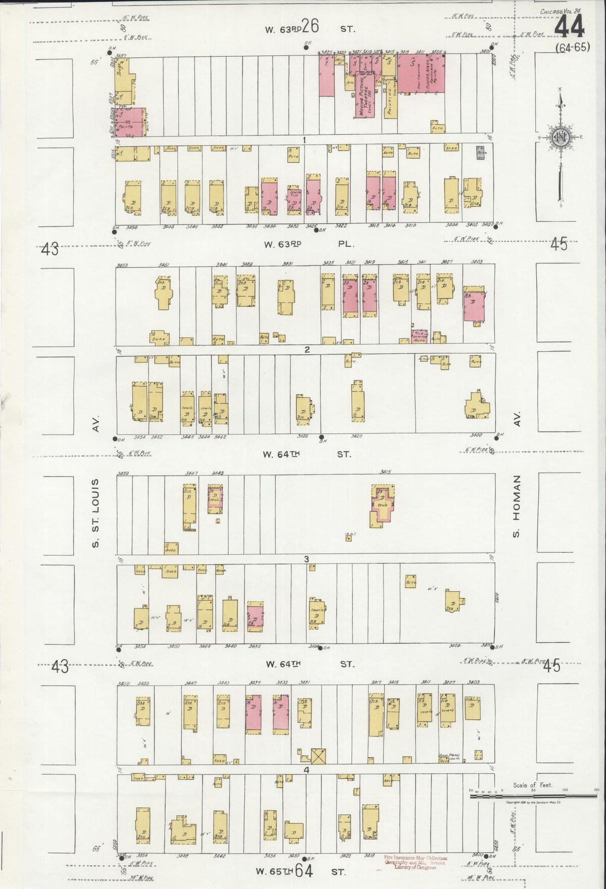 Sanborn Fire Insurance Map from Chicago, Cook County, Illinois (1920), Sheet #0044 - Historic Sanborn Fire Insurance Map Print, vintage old map wall art, antique decor, genealogy gift, Illinois Illinois map