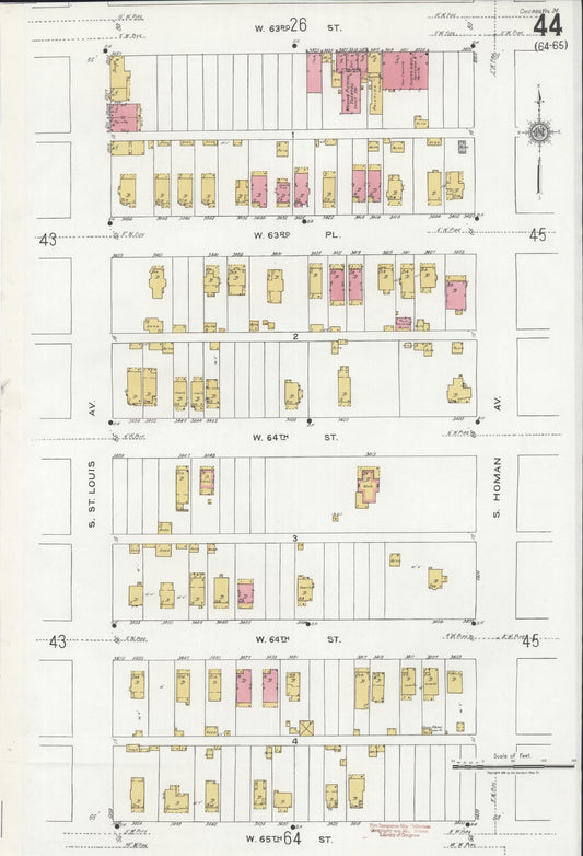 Sanborn Fire Insurance Map from Chicago, Cook County, Illinois (1920), Sheet #0044 - Historic Sanborn Fire Insurance Map Print, vintage old map wall art, antique decor, genealogy gift, Illinois Illinois map