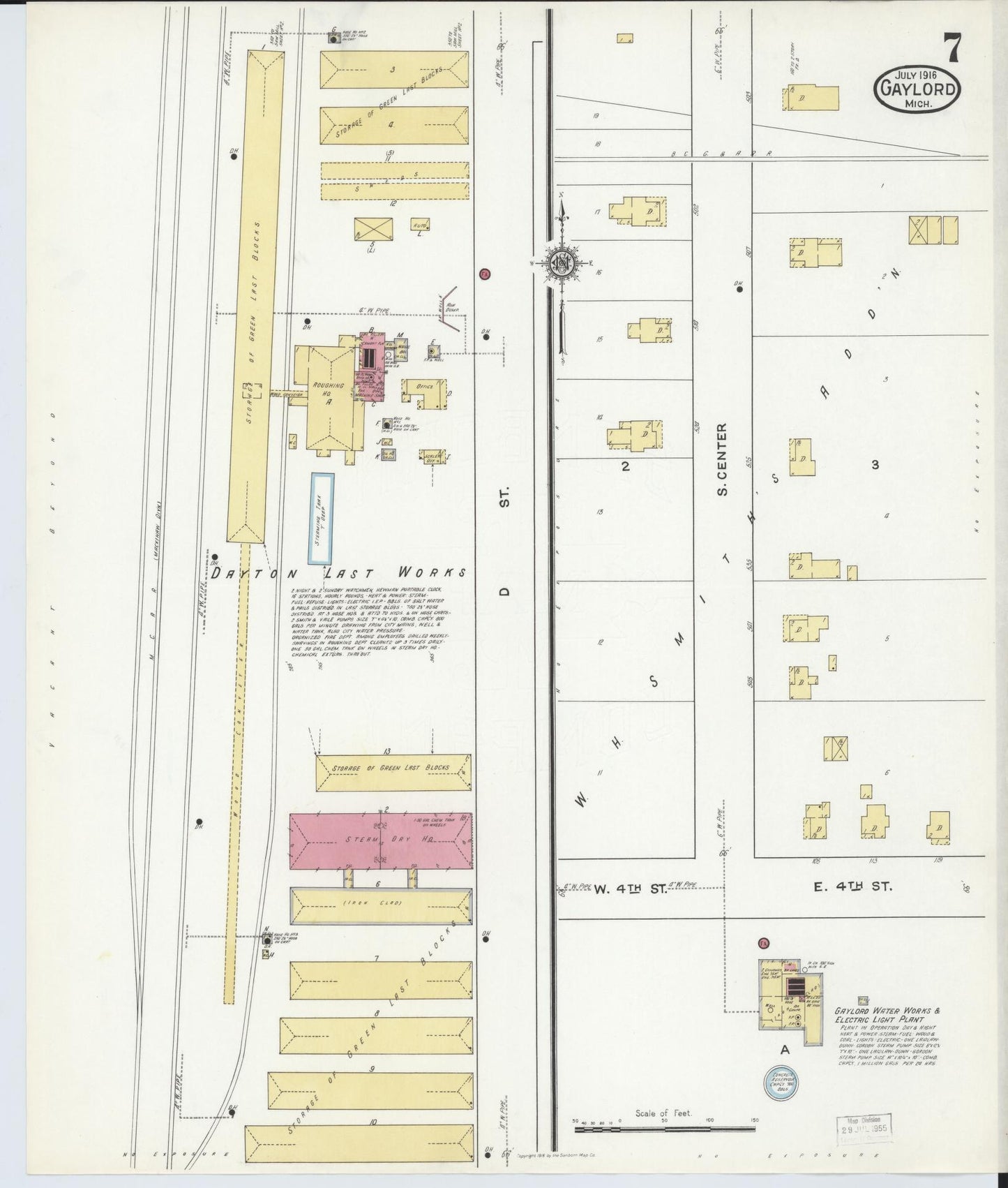 Sanborn Fire Insurance Map from Gaylord, Otsego County, Michigan (1916), Sheet #0007 - Complete Map Set gallery image, historic Sanborn map, vintage wall art, Michigan Michigan