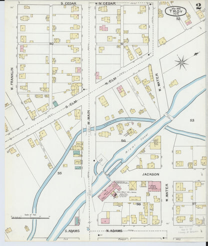 Sanborn Fire Insurance Map from Troy, Miami County, Ohio (1892), Sheet #0002 - Historic Sanborn Fire Insurance Map Print, vintage old map wall art, antique decor, genealogy gift, Ohio Ohio map