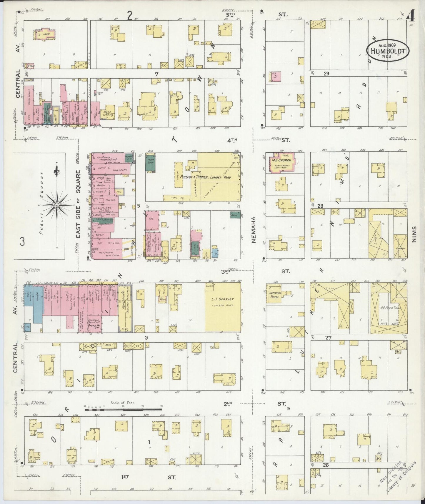 Sanborn Fire Insurance Map from Humboldt, Richardson County, Nebraska (1909), Sheet #0004 - Historic Sanborn Fire Insurance Map Print, vintage old map wall art, antique decor, genealogy gift, Nebraska Nebraska map