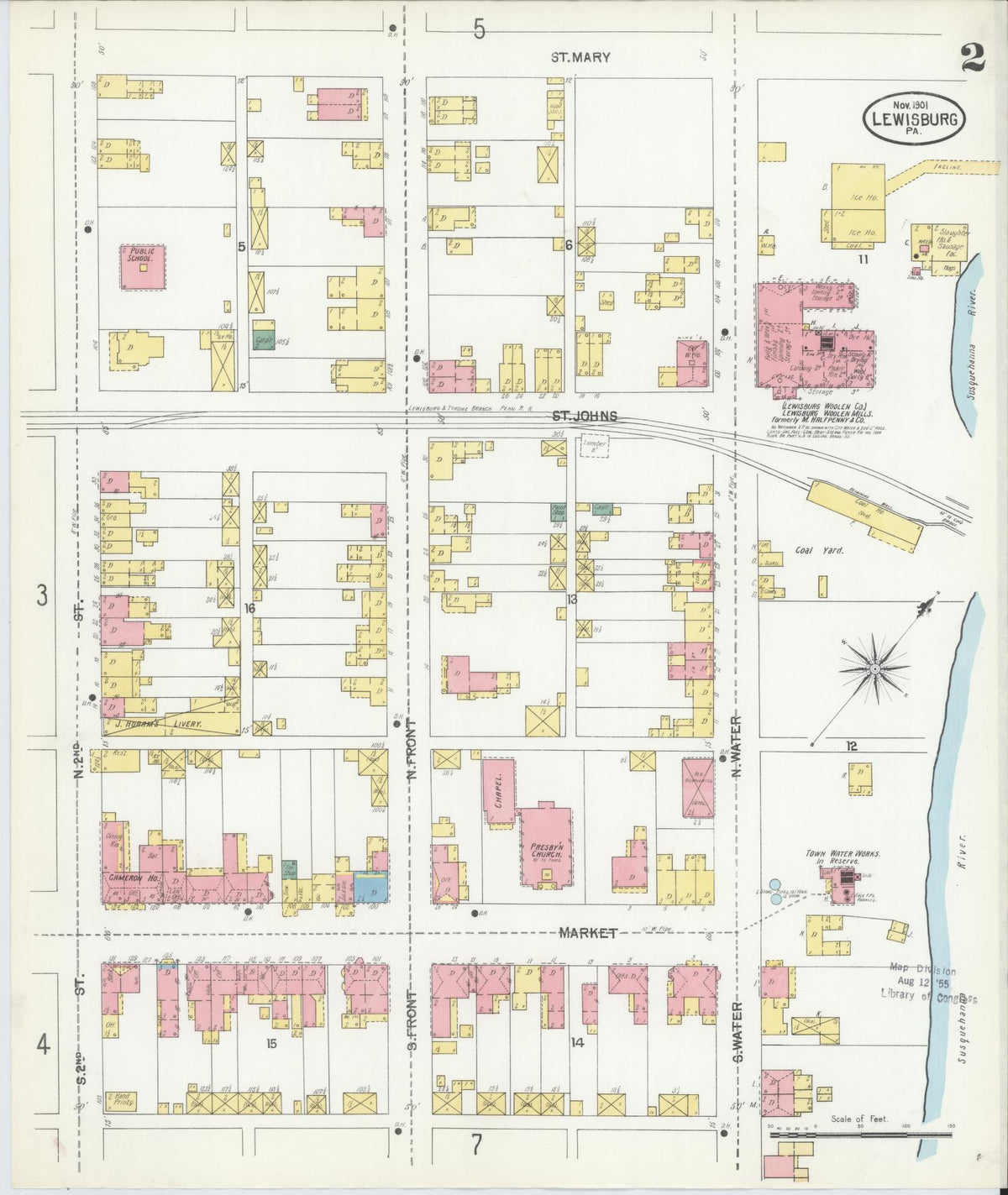 Sanborn Fire Insurance Map from Lewisburg, Union County, Pennsylvania (1901), Sheet #0002 - Complete Map Set gallery image, historic Sanborn map, vintage wall art, Pennsylvania Pennsylvania