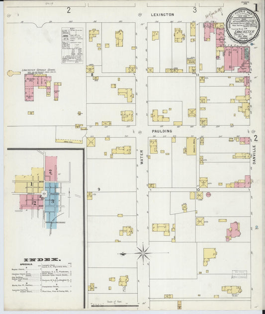 Sanborn Fire Insurance Map from Lancaster, Garrard County, Kentucky (1896), Sheet #0001 - Complete Map Set gallery image, historic Sanborn map, vintage wall art, Kentucky Kentucky