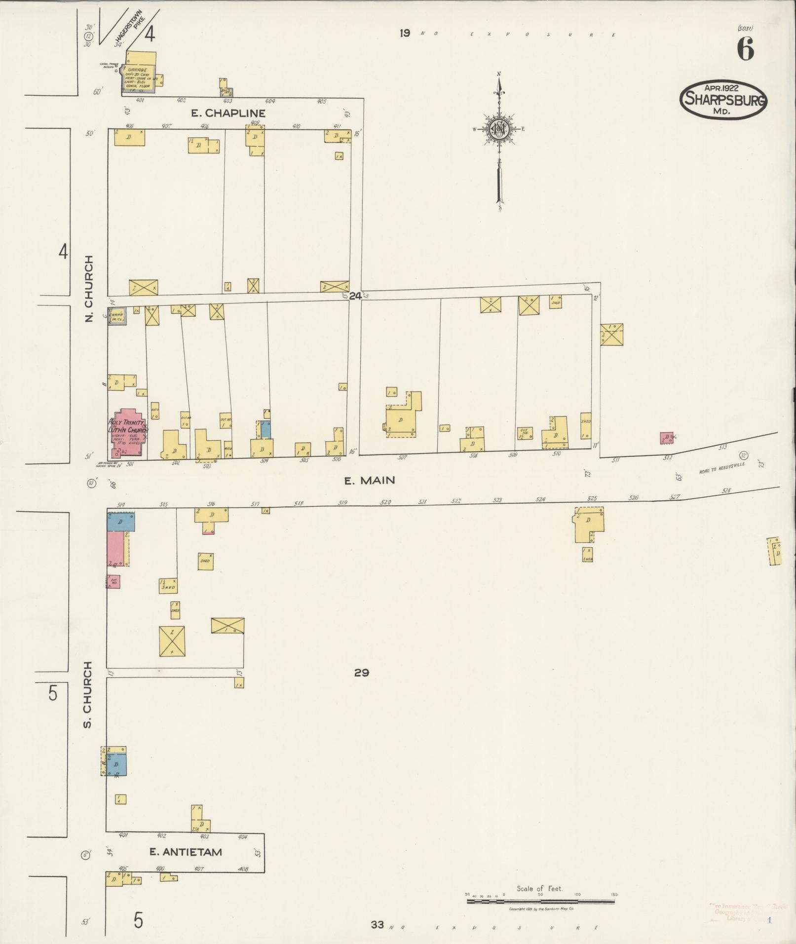 Sanborn Fire Insurance Map from Sharpsburg, Washington County, Maryland (1922), Sheet #0006 - Complete Map Set gallery image, historic Sanborn map, vintage wall art, Maryland Maryland