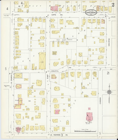 Sanborn Fire Insurance Map from Jonesboro, Craighead County, Arkansas (1913), Sheet #0002 - Complete Map Set gallery image, historic Sanborn map, vintage wall art, Arkansas Arkansas