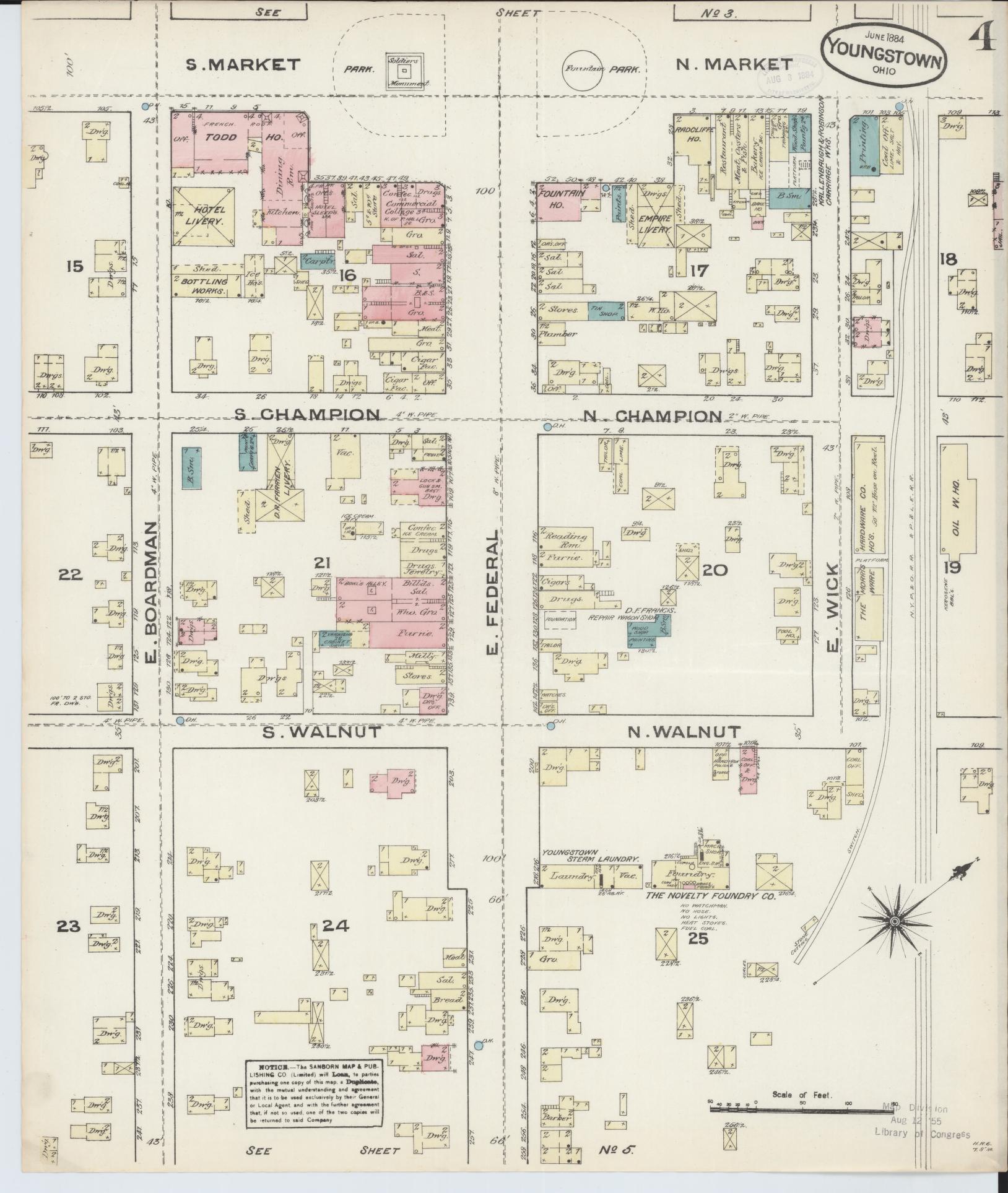 Sanborn Fire Insurance Map from Youngstown, Mahoning County, Ohio (1884), Sheet #0004 - Historic Sanborn Fire Insurance Map Print, vintage old map wall art, antique decor, genealogy gift, Ohio Ohio map