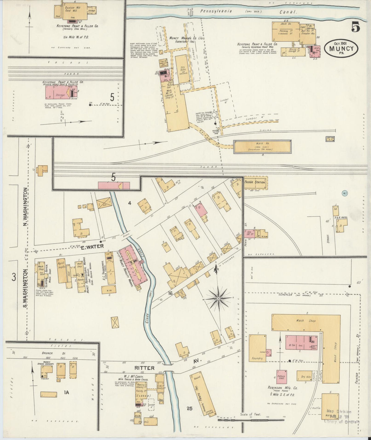 Sanborn Fire Insurance Map from Muncy, Lycoming County, Pennsylvania (1901), Sheet #0005 - Complete Map Set gallery image, historic Sanborn map, vintage wall art, Pennsylvania Pennsylvania