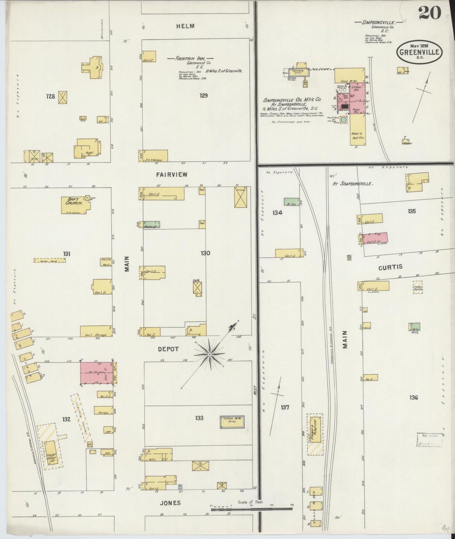 Sanborn Fire Insurance Map from Greenville, Greenville County, South Carolina (1898), Sheet #0020 - Complete Map Set gallery image, historic Sanborn map, vintage wall art, South Carolina South Carolina