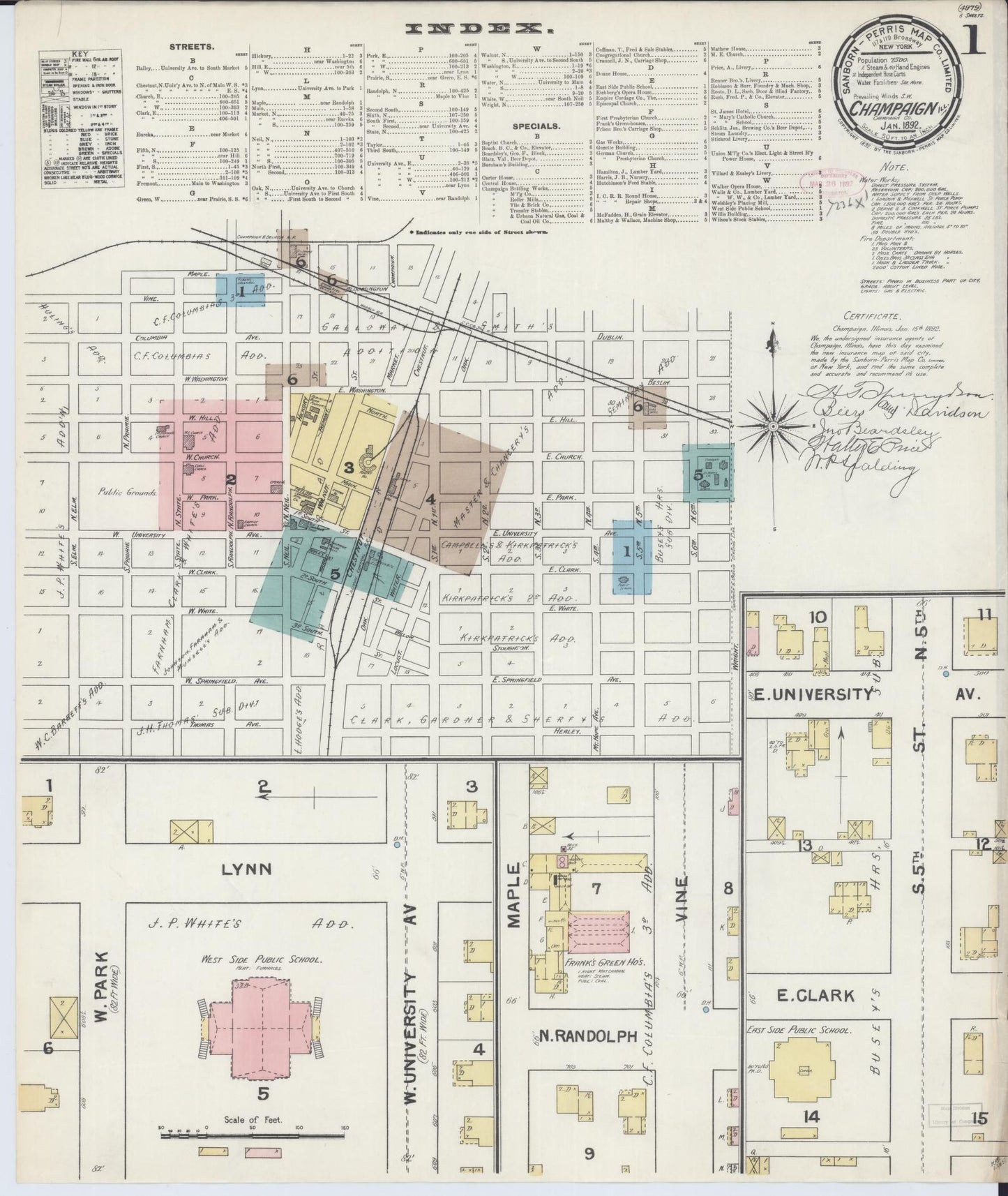 Sanborn Fire Insurance Map from Champaign, Champaign County, Illinois (1892), Sheet #0001 - Complete Map Set gallery image, historic Sanborn map, vintage wall art, Illinois Illinois