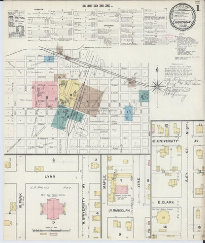 Sanborn Fire Insurance Map from Champaign, Champaign County, Illinois (1892), Sheet #0001 - Complete Map Set gallery image, historic Sanborn map, vintage wall art, Illinois Illinois