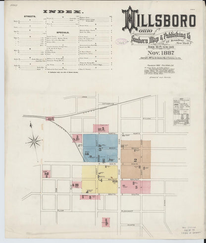 Sanborn Fire Insurance Map from Hillsboro, Highland County, Ohio (1887), Sheet #0001 - Historic Sanborn Fire Insurance Map Print, vintage old map wall art, antique decor, genealogy gift, Ohio Ohio map
