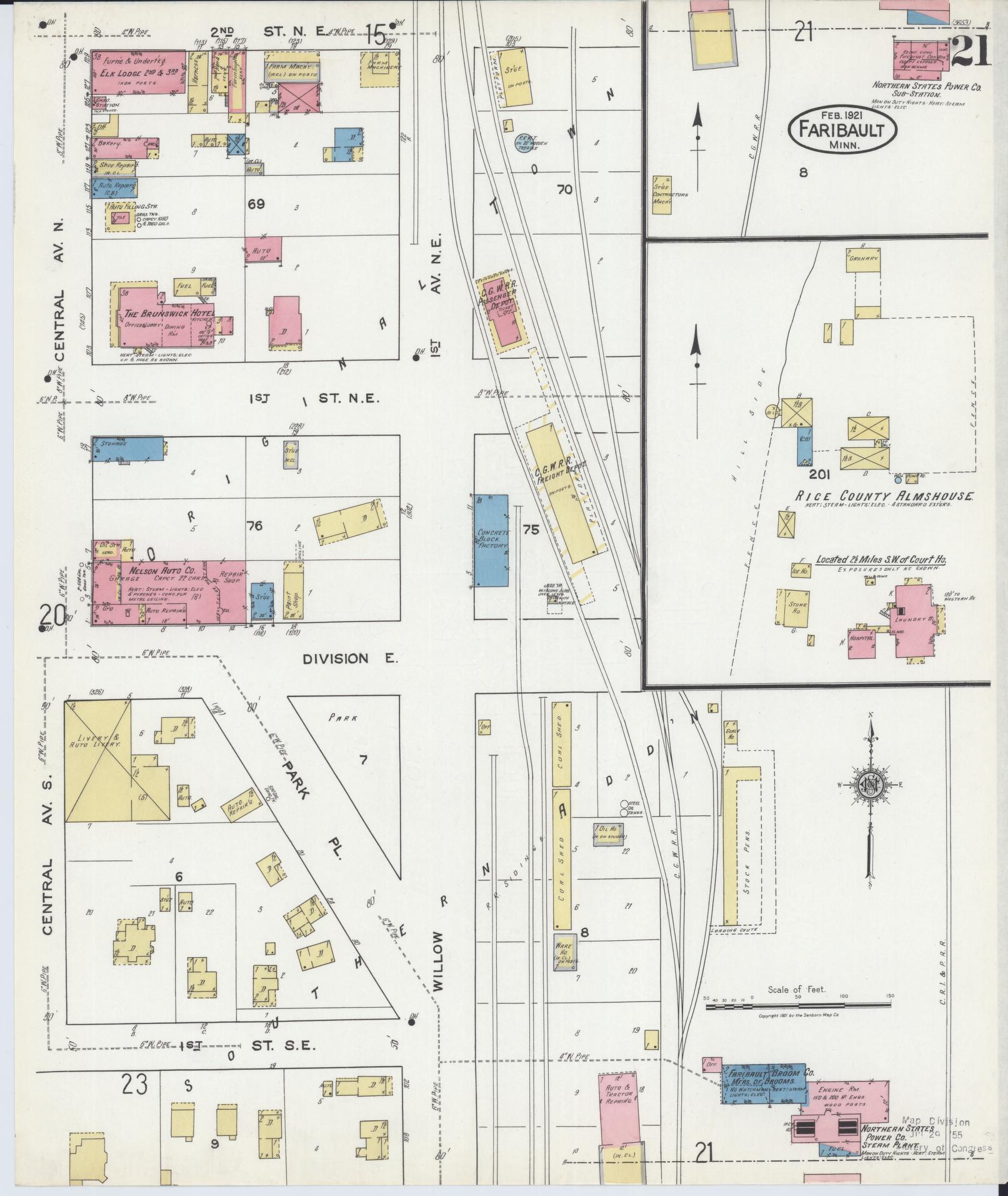 Sanborn Fire Insurance Map from Faribault, Rice County, Minnesota (1921), Sheet #0021 - Complete Map Set gallery image, historic Sanborn map, vintage wall art, Minnesota Minnesota