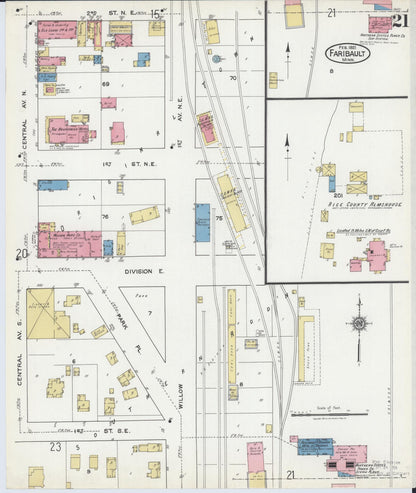 Sanborn Fire Insurance Map from Faribault, Rice County, Minnesota (1921), Sheet #0021 - Complete Map Set gallery image, historic Sanborn map, vintage wall art, Minnesota Minnesota