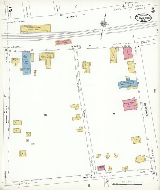 Sanborn Fire Insurance Map from Thomasville, Davidson County, North Carolina (1923), Sheet #0005 - Historic Sanborn Fire Insurance Map Print, vintage old map wall art, antique decor, genealogy gift, North Carolina North Carolina map