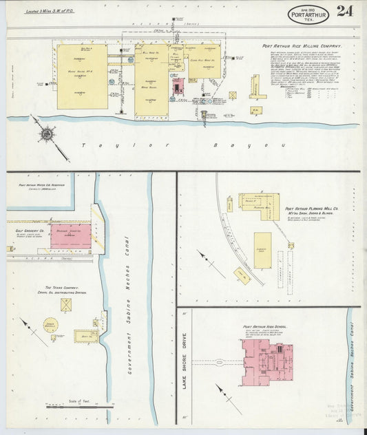 Sanborn Fire Insurance Map from Port Arthur, Jefferson County, Texas (1910), Sheet #0024 - Historic Sanborn Fire Insurance Map Print, vintage old map wall art, antique decor, genealogy gift, Texas Texas map