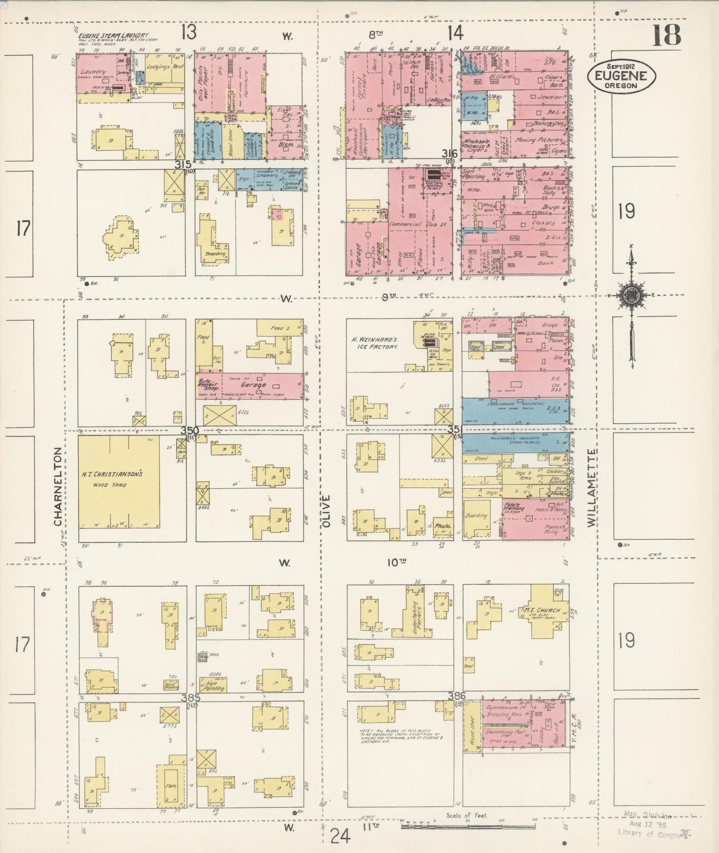 Sanborn Fire Insurance Map from Eugene, Lane County, Oregon (1912), Sheet #0018 - Complete Map Set gallery image, historic Sanborn map, vintage wall art, Oregon Oregon