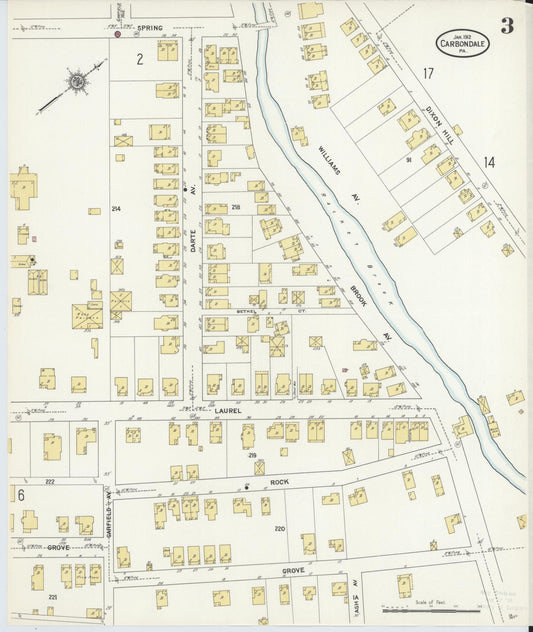 Sanborn Fire Insurance Map from Carbondale, Lackawanna County, Pennsylvania (1912), Sheet #0003 - Historic Sanborn Fire Insurance Map Print, vintage old map wall art, antique decor, genealogy gift, Pennsylvania Pennsylvania map