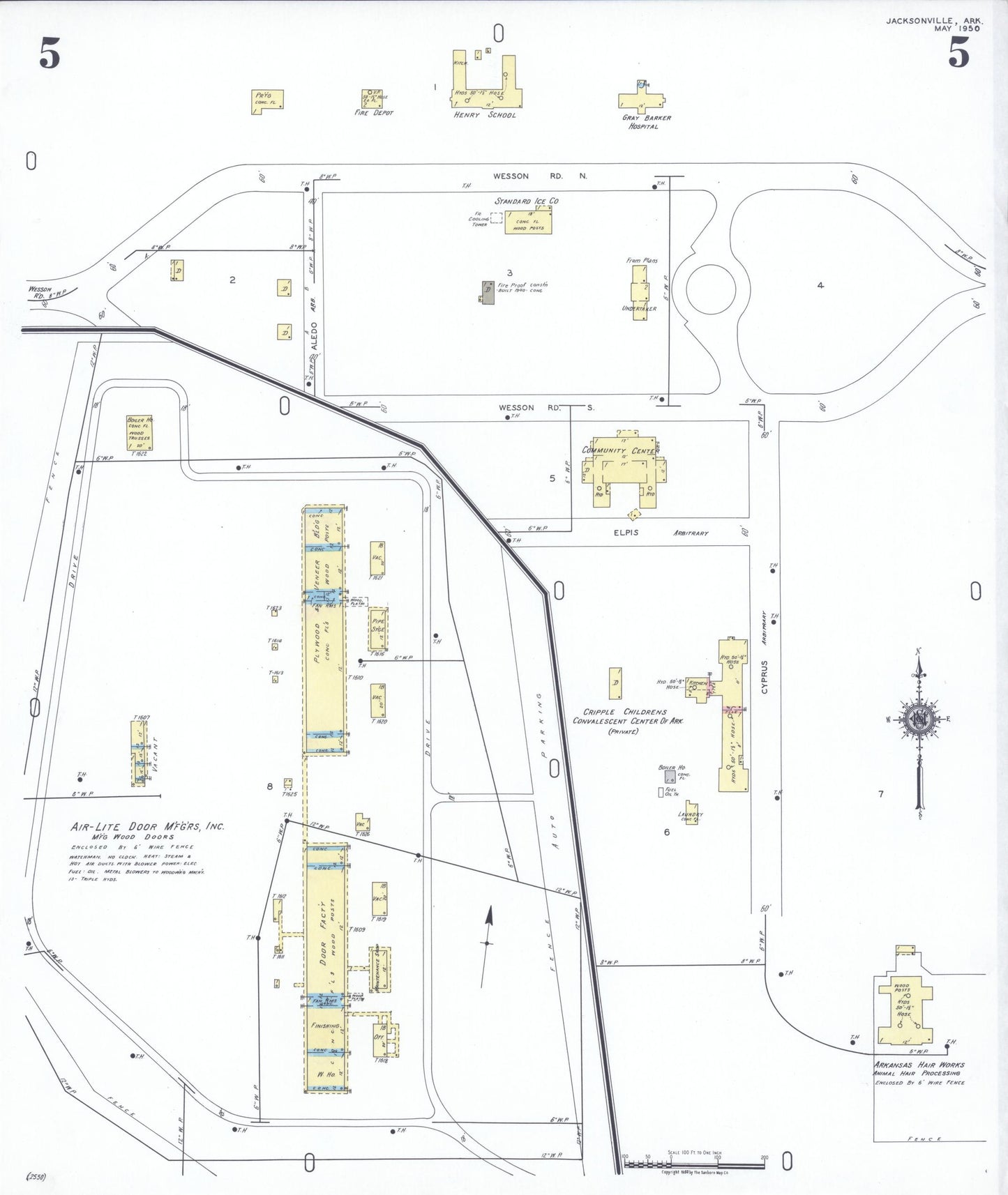 Sanborn Fire Insurance Map from Jacksonville, Pulaski County, Arkansas (1950), Sheet #0005 - Complete Map Set gallery image, historic Sanborn map, vintage wall art, Arkansas Arkansas