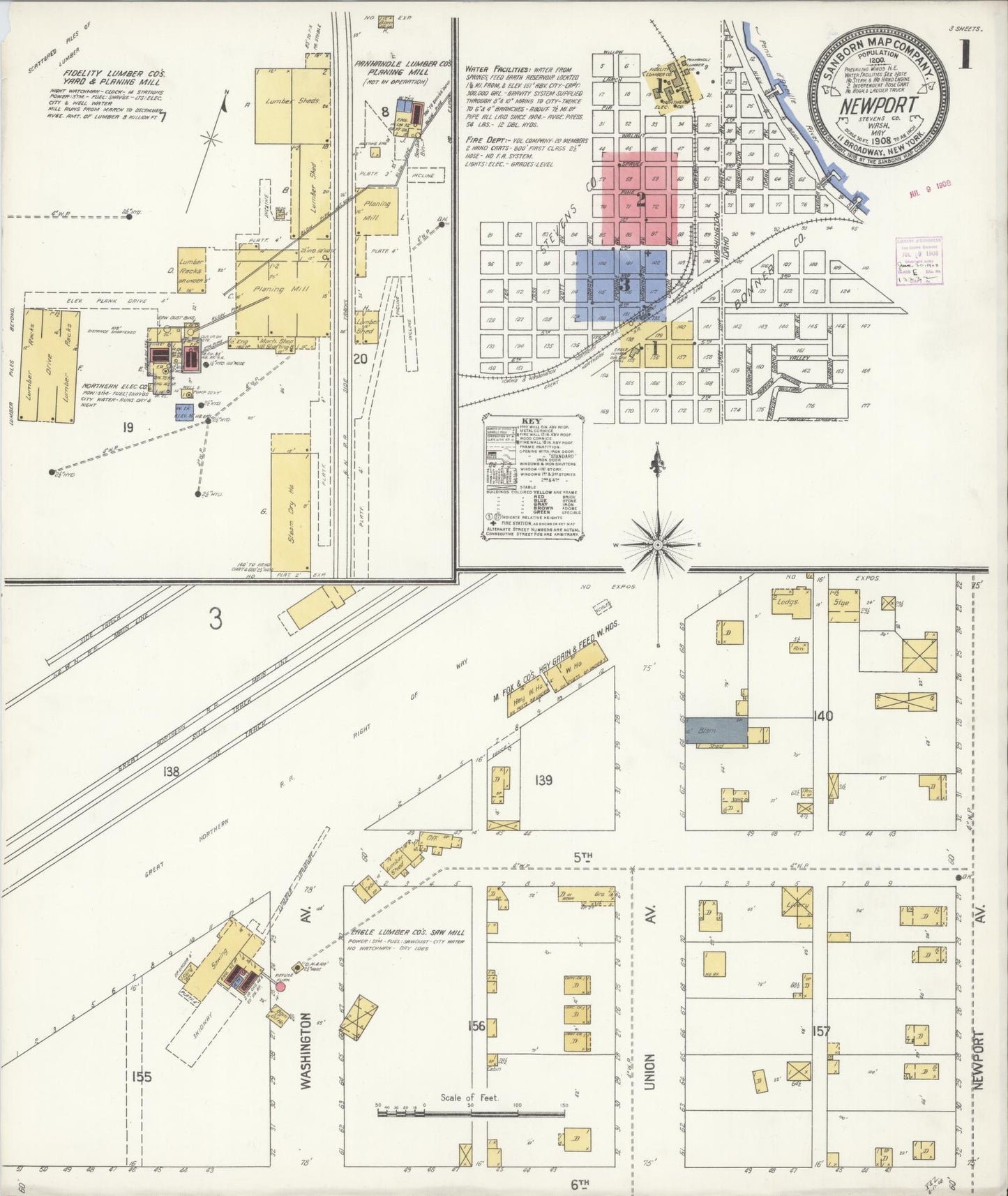 Sanborn Fire Insurance Map from Newport, Pend Orielle County, Washington (1908), Sheet #0001 - Complete Map Set gallery image, historic Sanborn map, vintage wall art, Washington Washington