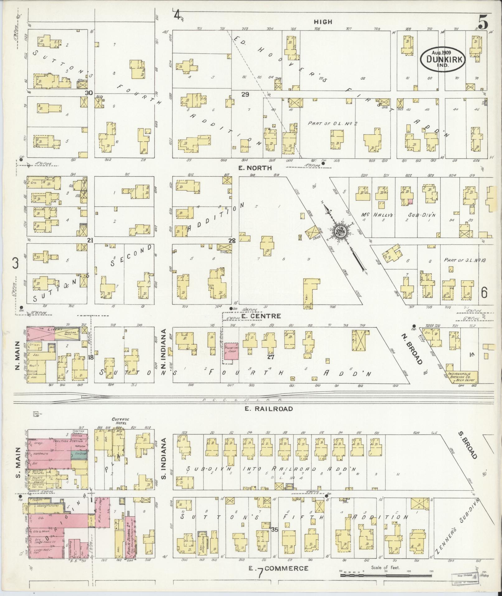 Sanborn Fire Insurance Map from Dunkirk, Jay And Blackford Counties, Indiana (1909), Sheet #0005 - Historic Sanborn Fire Insurance Map Print, vintage old map wall art, antique decor, genealogy gift, Indiana Indiana map